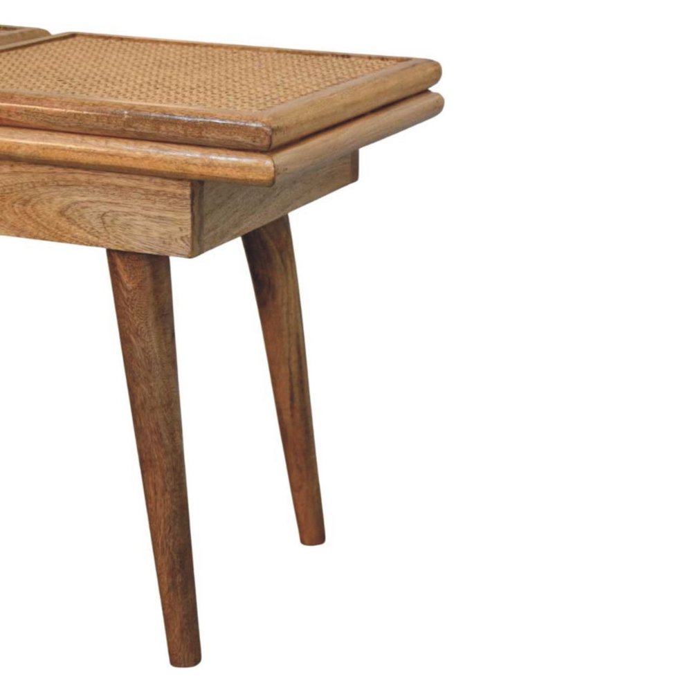47" Brown and Oak Cane And Solid Wood Dining Bench