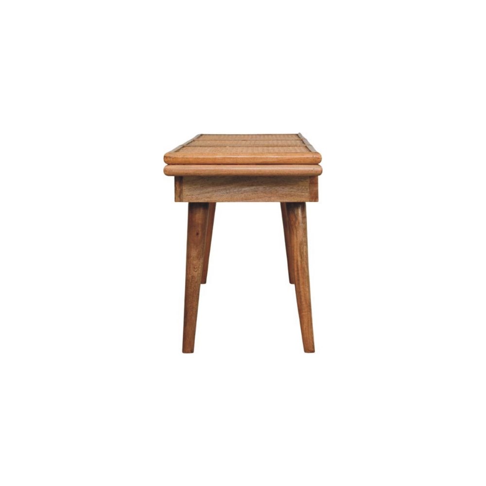 47" Brown and Oak Cane And Solid Wood Dining Bench