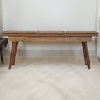 47" Brown and Oak Cane And Solid Wood Dining Bench