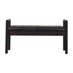 43" Black and Brown Genuine Leather and Solid Wood Upholstered Bench