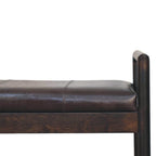 43" Black and Brown Genuine Leather and Solid Wood Upholstered Bench