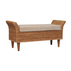 40" Cream and Brown Boucle Rattan and Solid Wood Upholstered Bench
