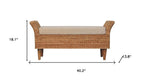 40" Cream and Brown Boucle Rattan and Solid Wood Upholstered Bench