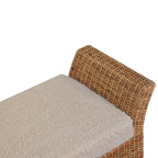 40" Cream and Brown Boucle Rattan and Solid Wood Upholstered Bench