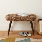 31" Brown Tan and Walnut Tufted Animal Print Velvet and Solid Wood Upholstered Bench