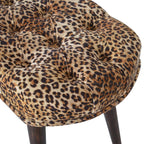 31" Brown Tan and Walnut Tufted Animal Print Velvet and Solid Wood Upholstered Bench