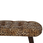 31" Brown Tan and Walnut Tufted Animal Print Velvet and Solid Wood Upholstered Bench