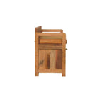 39" Tan and Oak Genuine Leather and Solid Wood Upholstered Storage Bench With Drawers