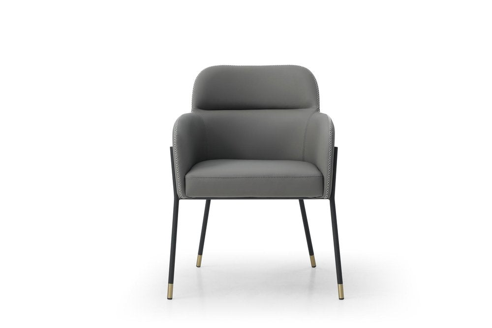 Dark Gray And Black Faux Leather And Steel Dining Arm Chair