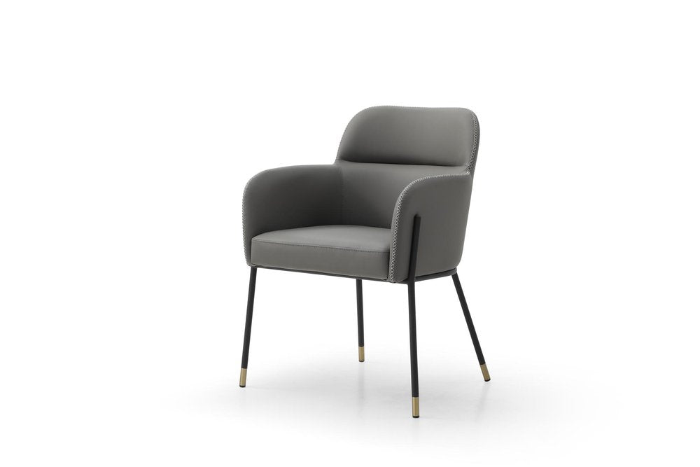 Dark Gray And Black Faux Leather And Steel Dining Arm Chair
