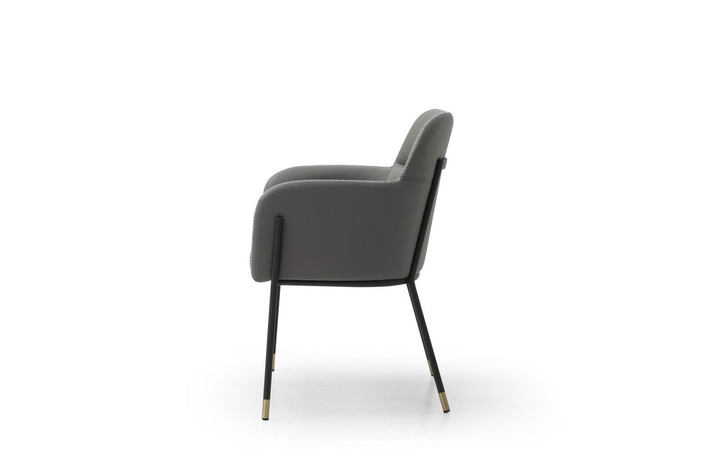 Dark Gray And Black Faux Leather And Steel Dining Arm Chair