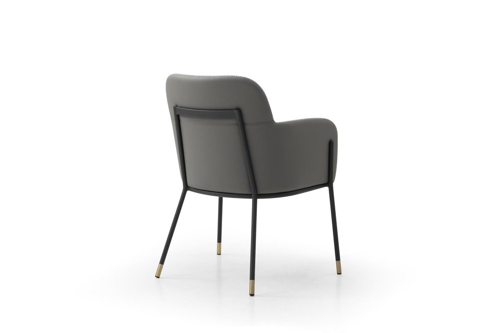 Dark Gray And Black Faux Leather And Steel Dining Arm Chair