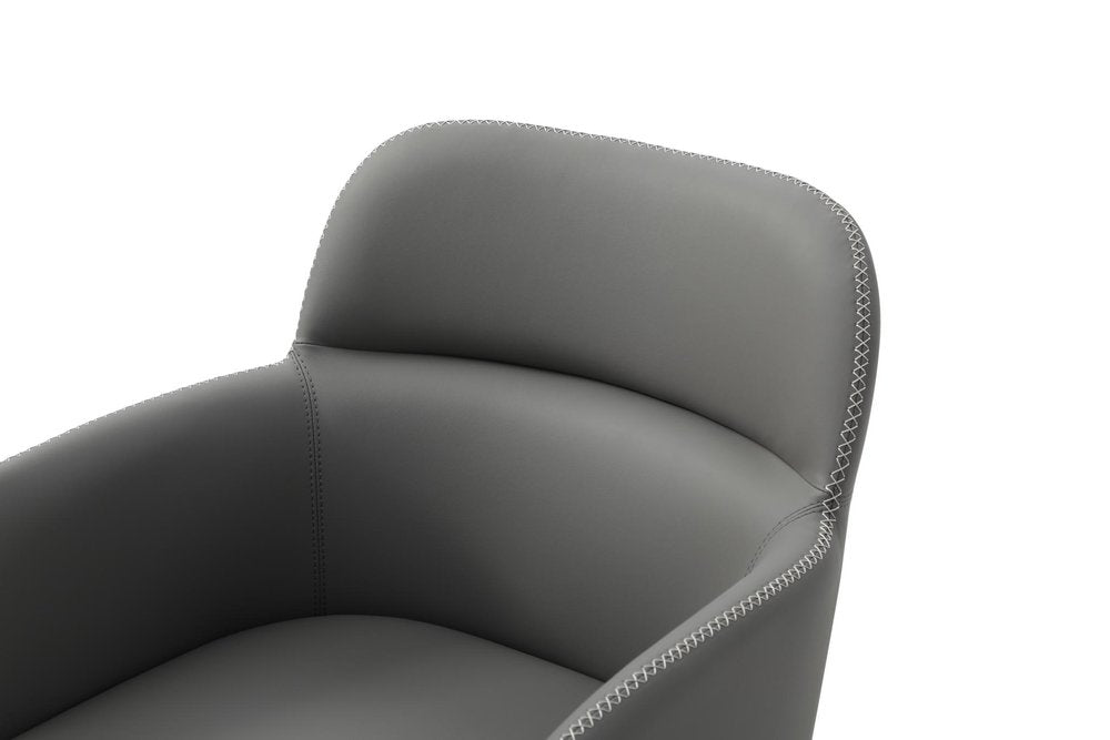 Dark Gray And Black Faux Leather And Steel Dining Arm Chair