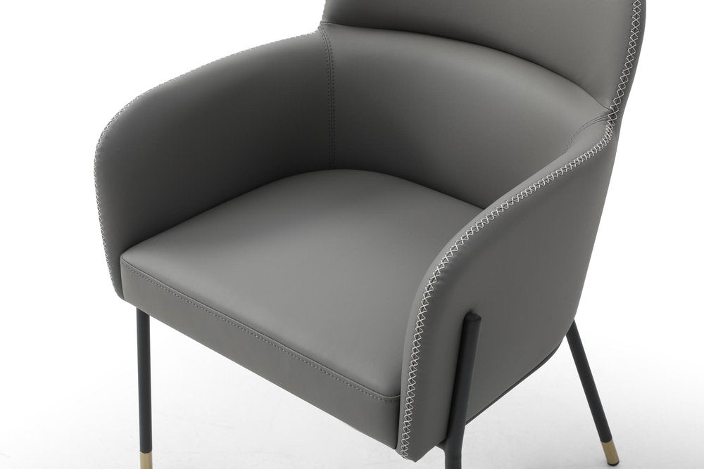 Dark Gray And Black Faux Leather And Steel Dining Arm Chair