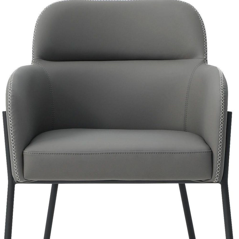 Dark Gray And Black Faux Leather And Steel Dining Arm Chair