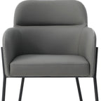 Dark Gray And Black Faux Leather And Steel Dining Arm Chair