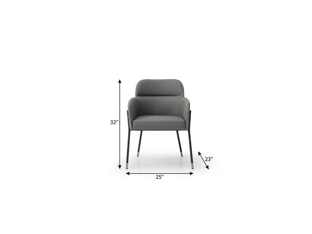 Dark Gray And Black Faux Leather And Steel Dining Arm Chair