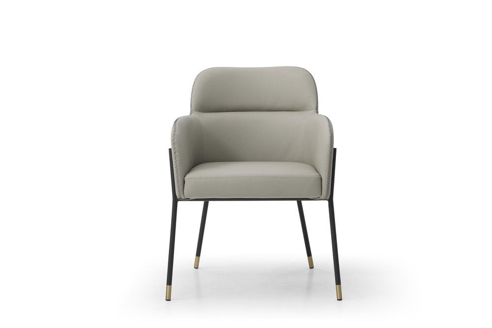 Dark Gray And Black Faux Leather And Steel Dining Arm Chair