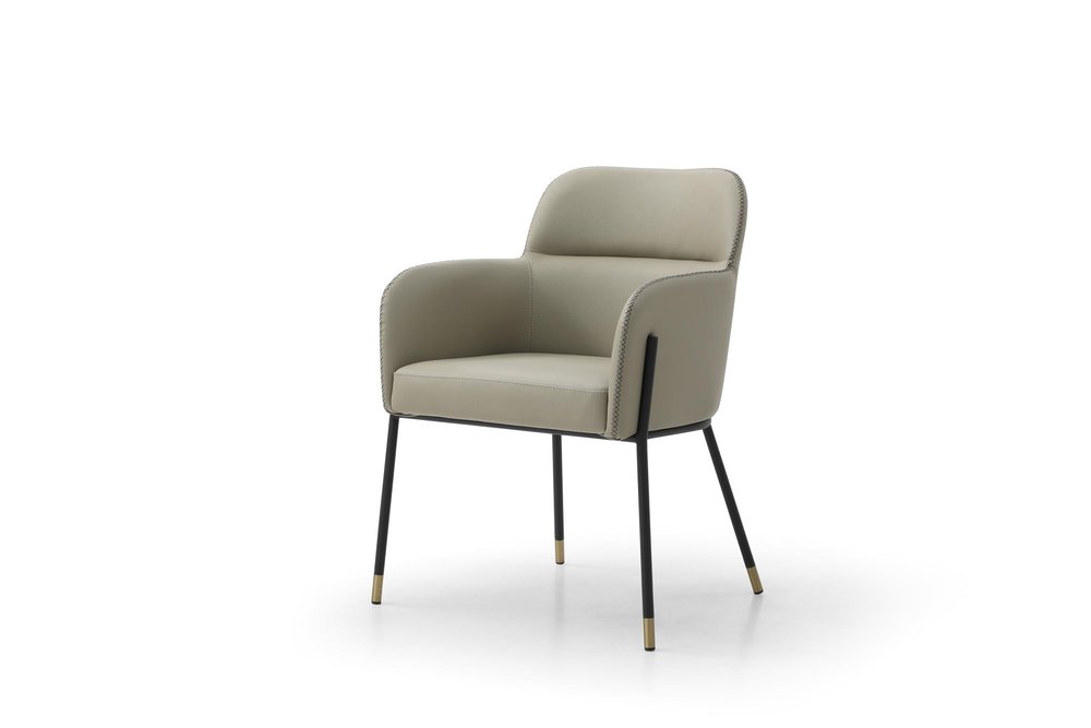 Dark Gray And Black Faux Leather And Steel Dining Arm Chair