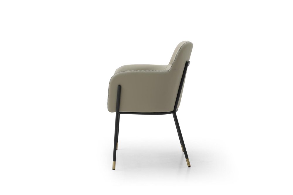 Dark Gray And Black Faux Leather And Steel Dining Arm Chair