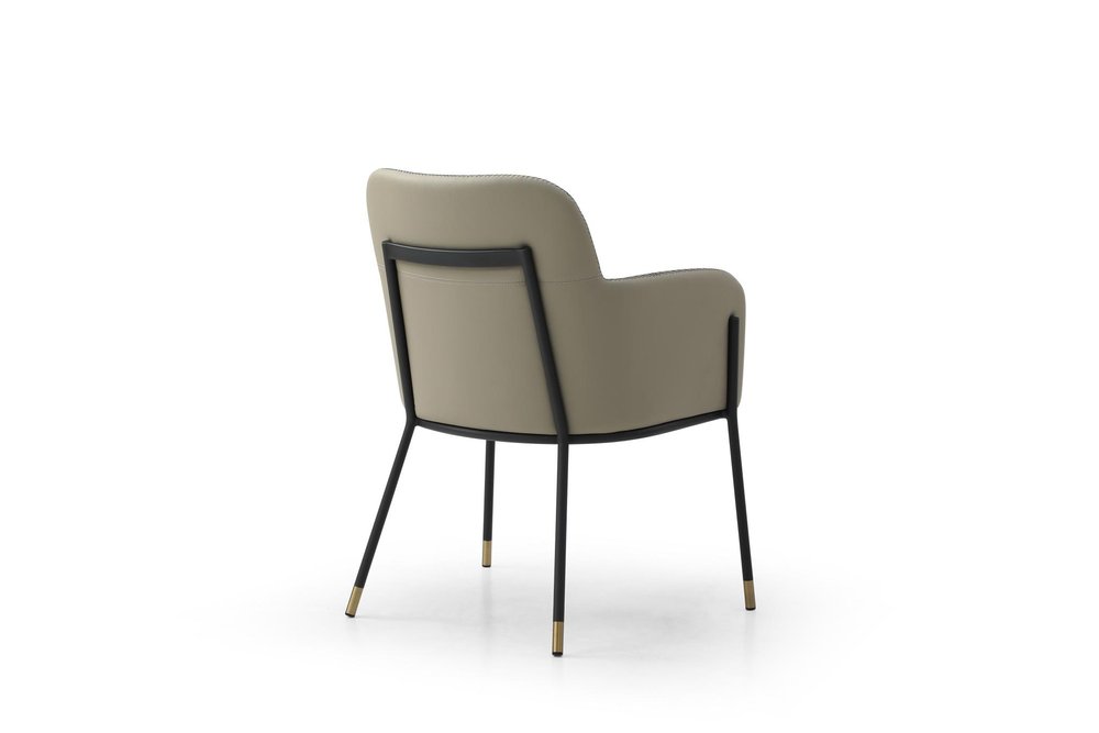 Dark Gray And Black Faux Leather And Steel Dining Arm Chair