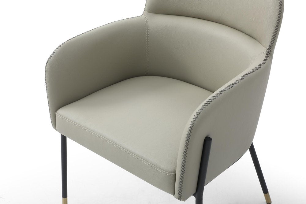 Dark Gray And Black Faux Leather And Steel Dining Arm Chair