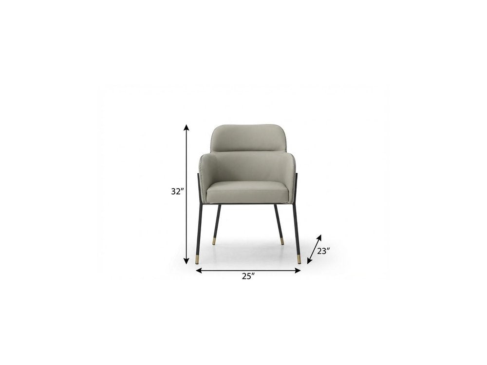 Dark Gray And Black Faux Leather And Steel Dining Arm Chair