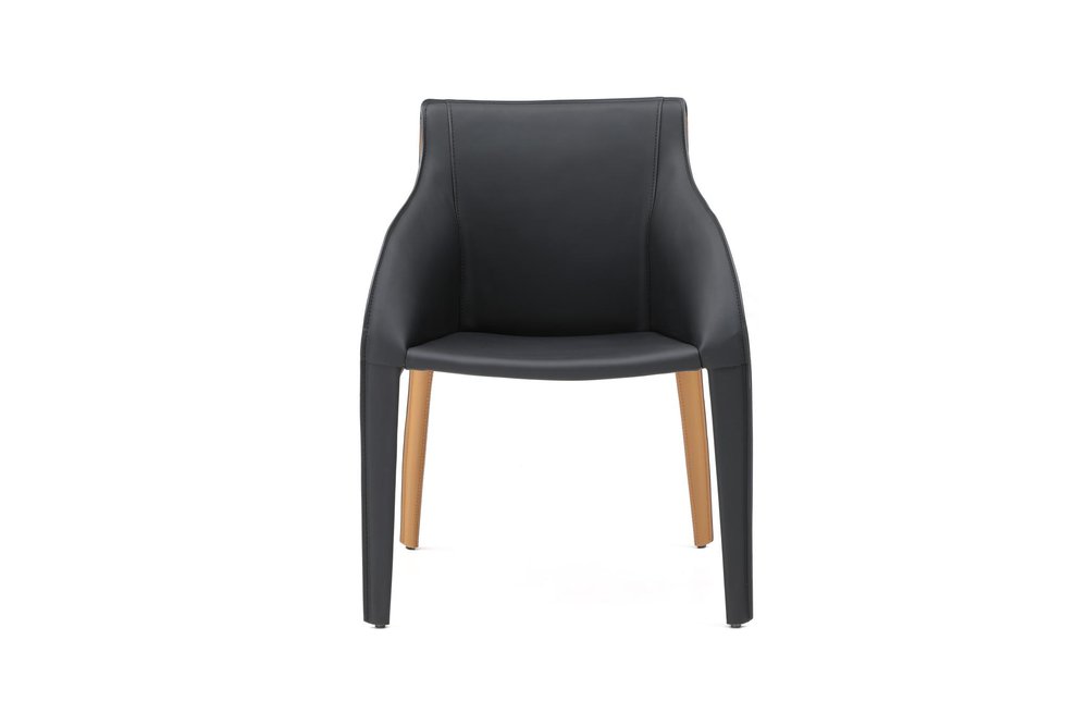 Black And Brown Faux Leather And Steel Dining Arm Chair