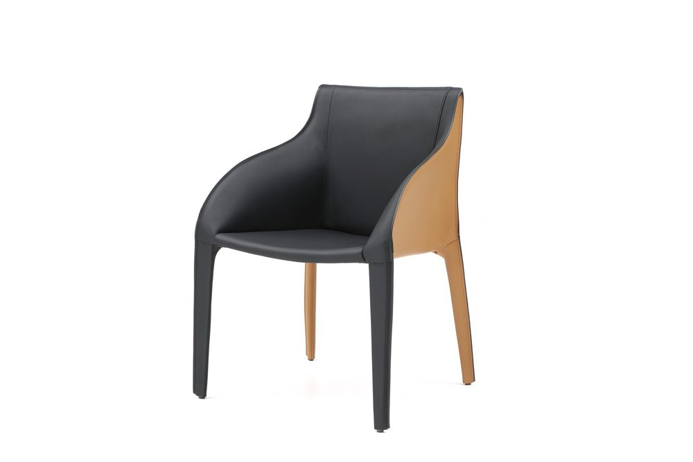 Black And Brown Faux Leather And Steel Dining Arm Chair