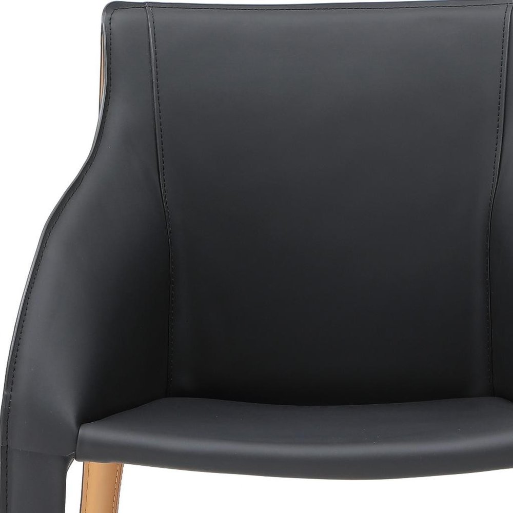 Black And Brown Faux Leather And Steel Dining Arm Chair