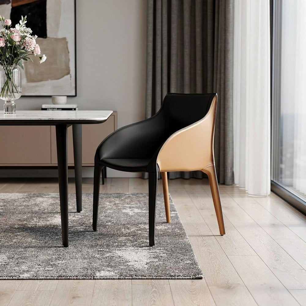 Black And Brown Faux Leather And Steel Dining Arm Chair