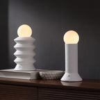 Set of Two 13" Clear Geometric Table Lamps With Globe Shades