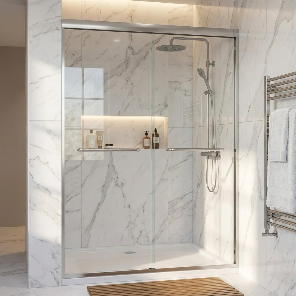 Set Of Two Metal And Tempered Glass Shower Doors