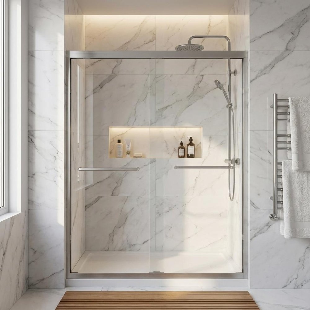 Set Of Two Aluminum And Tempered Glass Shower Doors