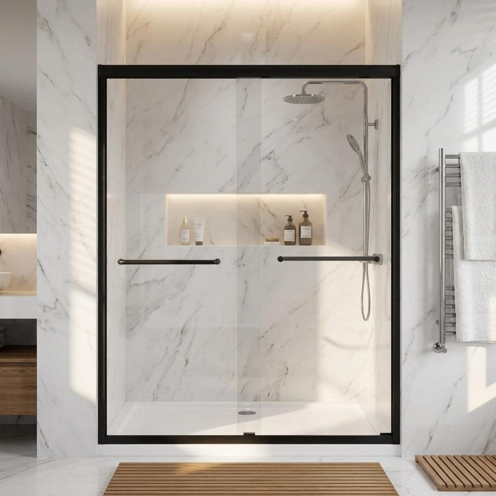 Set Of Two Aluminum And Tempered Glass Shower Doors