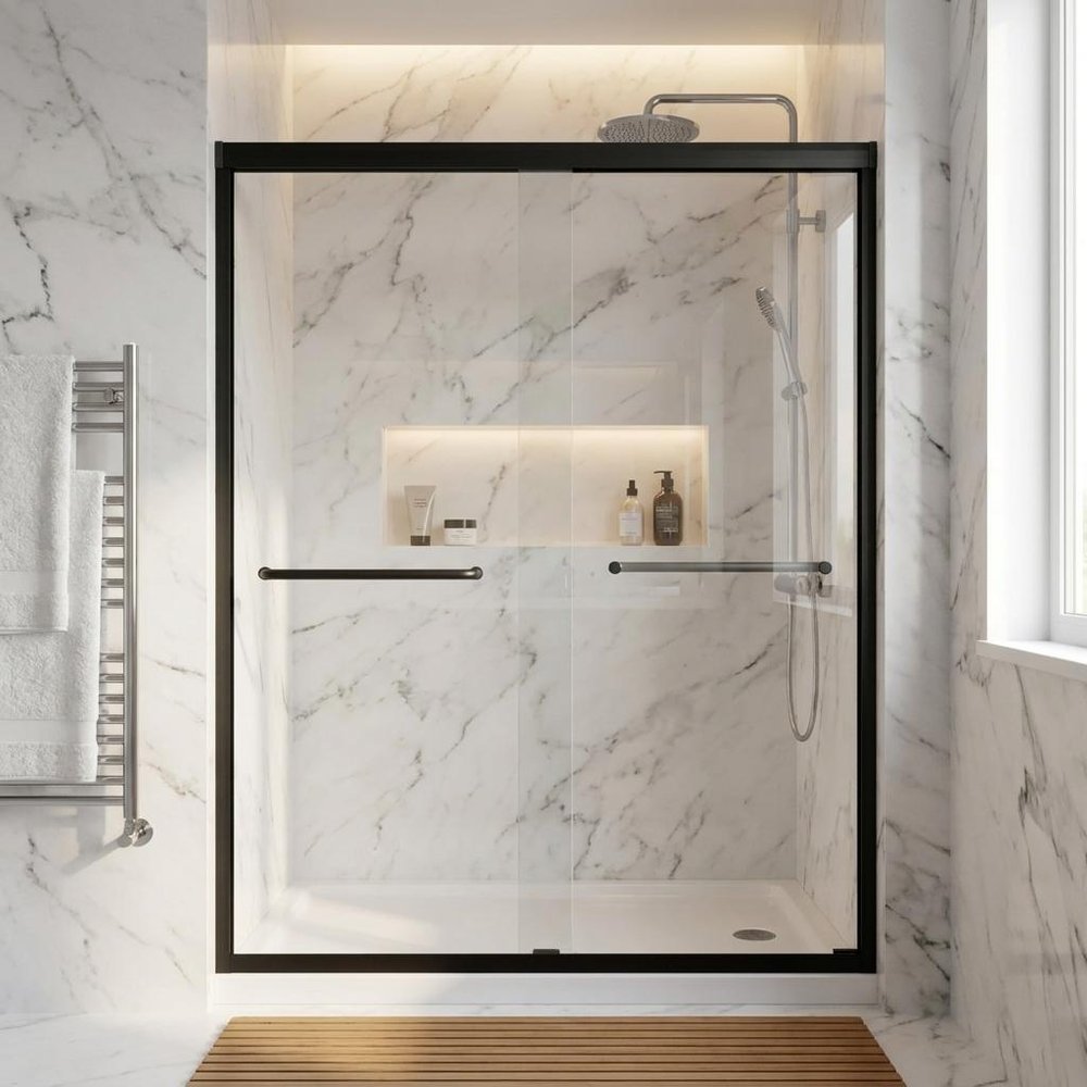 Set Of Two Aluminum And Tempered Glass Shower Doors