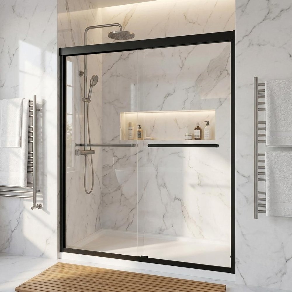 Set Of Two Aluminum And Tempered Glass Shower Doors