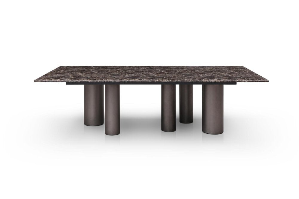 108" Brown And Black Marble And Stainless Steel Dining Table