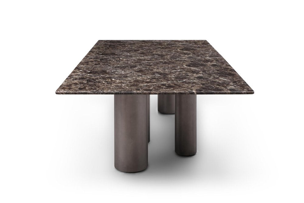 108" Brown And Black Marble And Stainless Steel Dining Table
