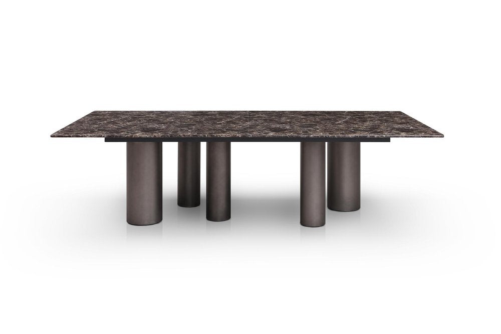 108" Brown And Black Marble And Stainless Steel Dining Table