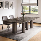 108" Brown And Black Marble And Stainless Steel Dining Table