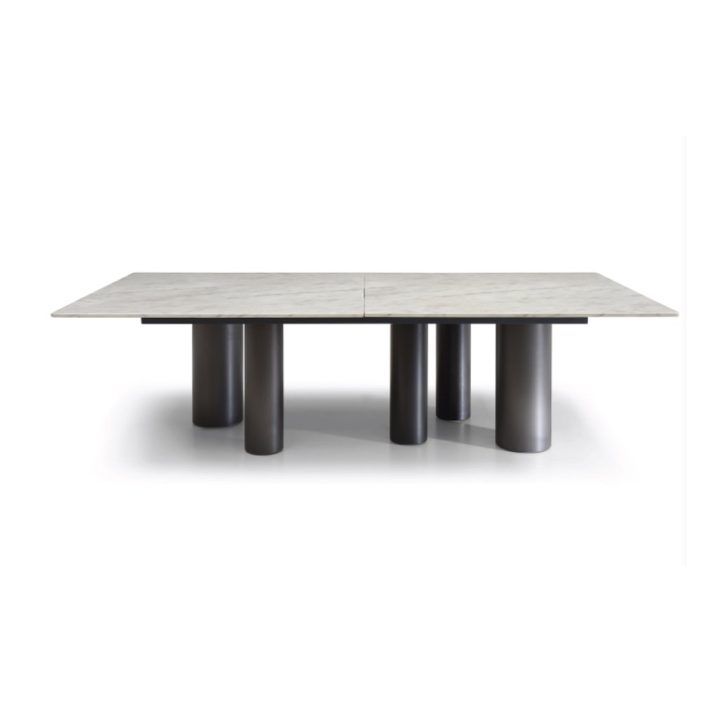 108" Brown And Black Marble And Stainless Steel Dining Table