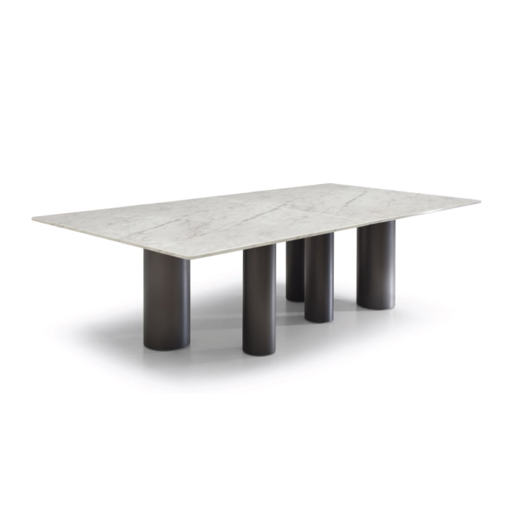 108" Brown And Black Marble And Stainless Steel Dining Table