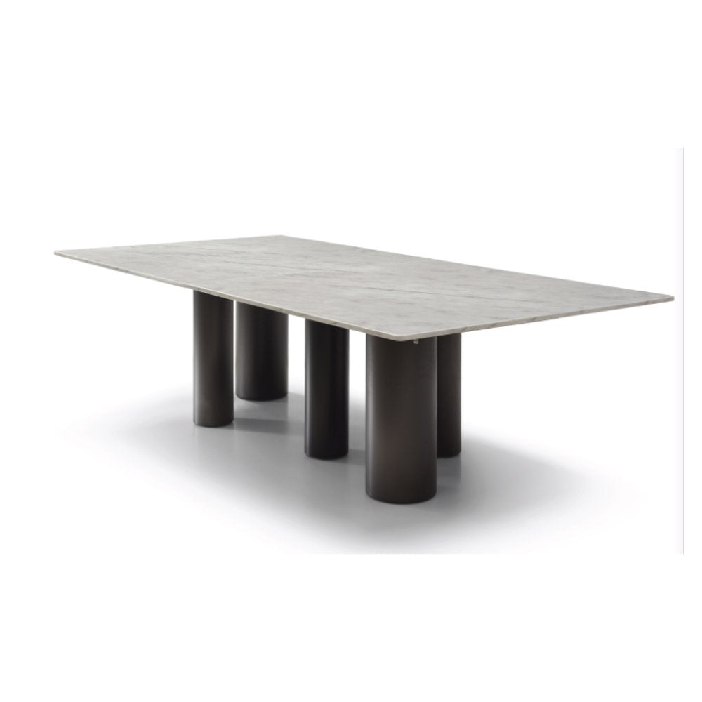 108" Brown And Black Marble And Stainless Steel Dining Table