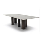 108" Brown And Black Marble And Stainless Steel Dining Table