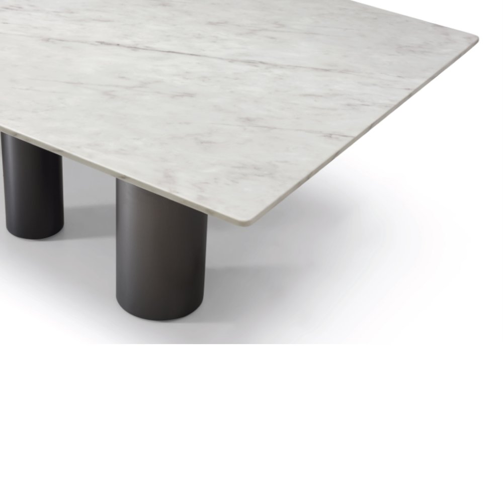 108" Brown And Black Marble And Stainless Steel Dining Table