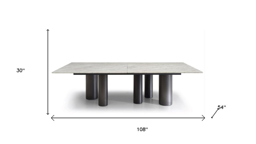 108" Brown And Black Marble And Stainless Steel Dining Table