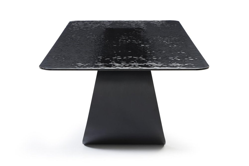 94" Black Glass and Brass Double Geo Pedestal Base Dining Table