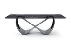 94" Black Glass and Brass Double Geo Pedestal Base Dining Table
