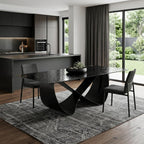 94" Black Glass and Brass Double Geo Pedestal Base Dining Table